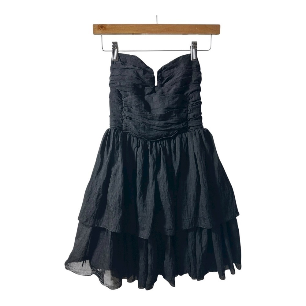H&M Black Strapless Ruffled Tiered Dress Sweetheart Neckline Party Cocktail - Picture 2 of 14